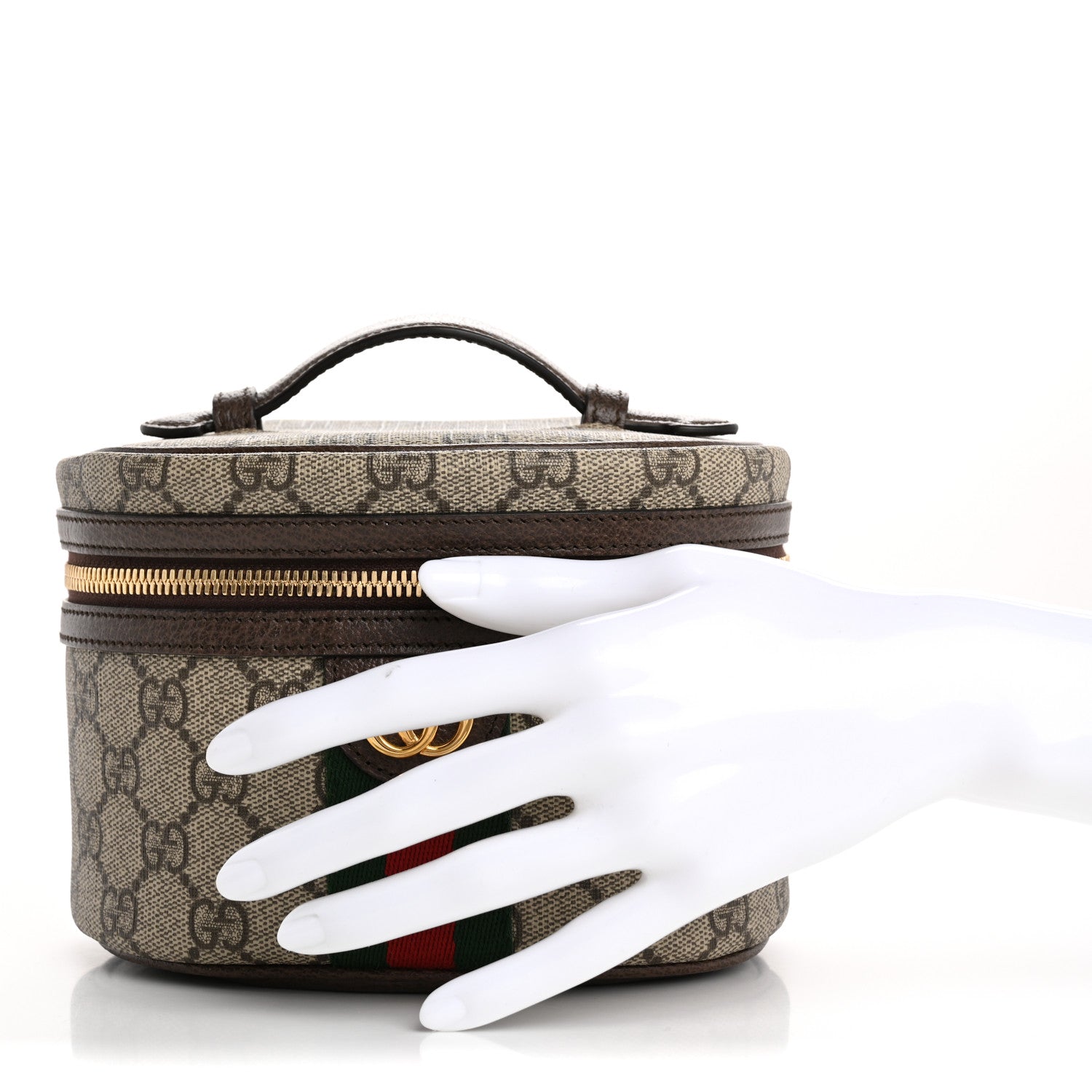 Gucci GG Supreme Monogram Textured Calfskin Web Ophidia Vanity Cosmetic Case Beige Ebony New Acero 2 of 7