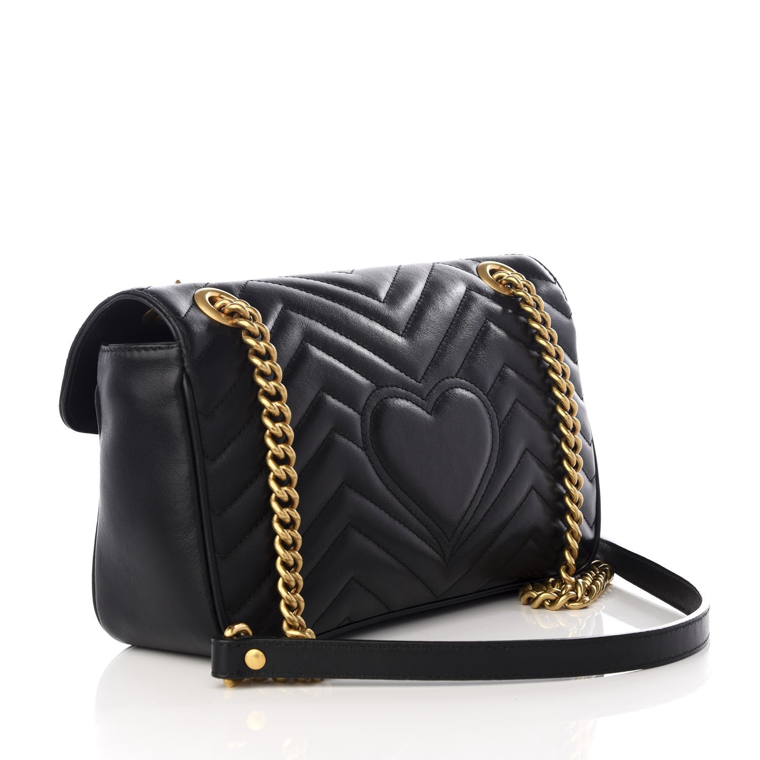 Gucci Calfskin Matelasse Small GG Marmont Shoulder Bag Black 2 of 8