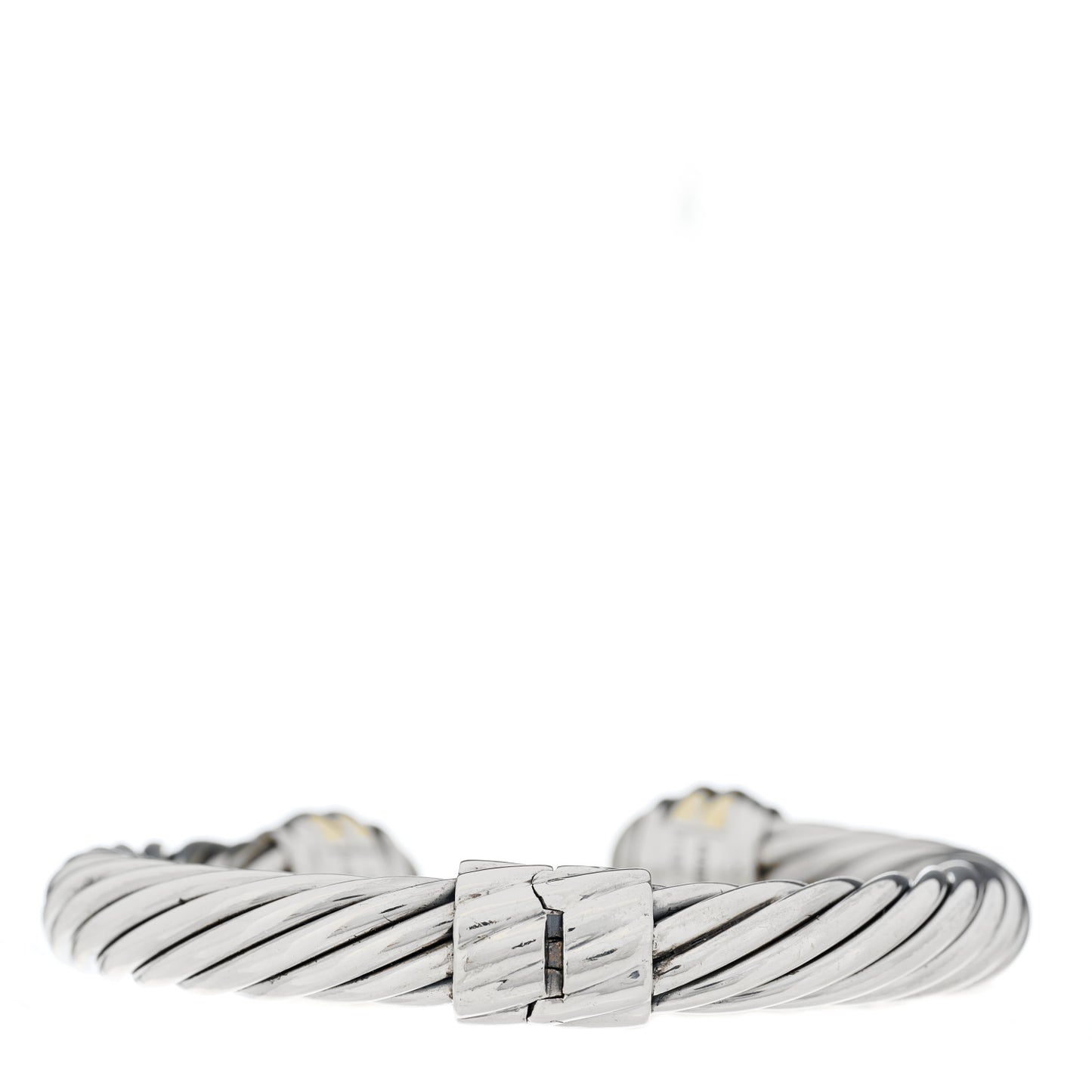Sterling Silver 14K Yellow Gold Pearl 10mm Cable Classics Hinged Bracelet