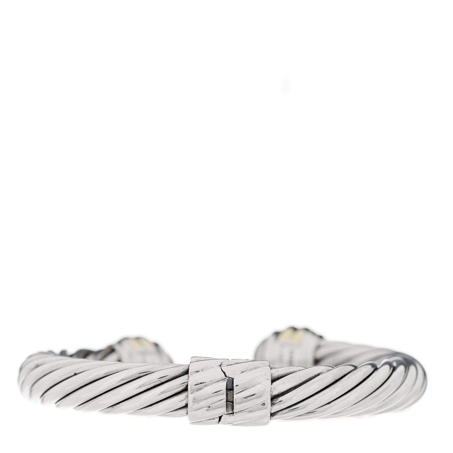 David Yurman Sterling Silver 14K Yellow Gold Pearl 10mm Cable Classics Hinged Bracelet 2 of 3
