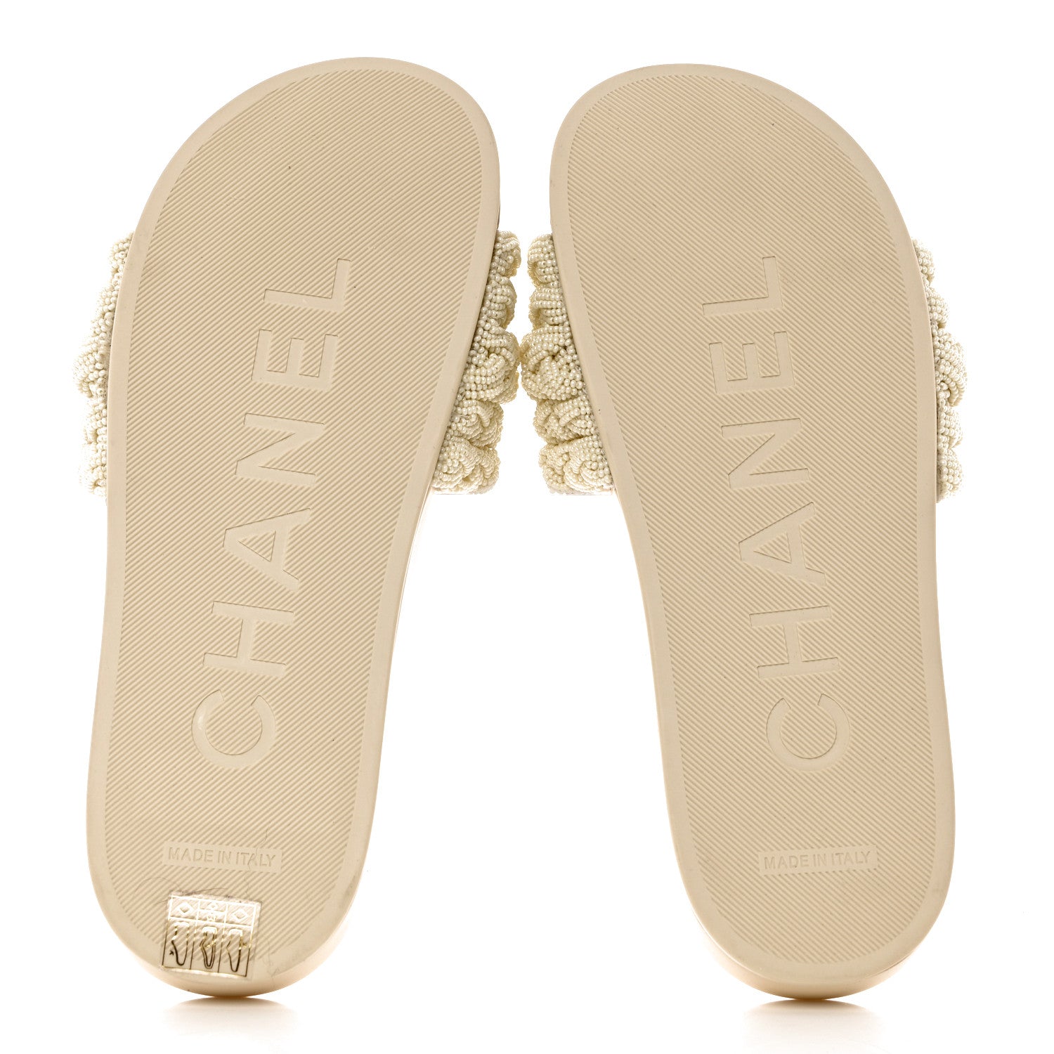 Chanel Lambskin Pearl Beaded Woven Slides 39 Beige 5 of 9