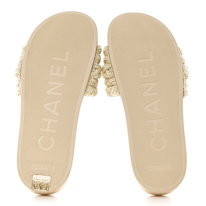 Chanel Lambskin Pearl Beaded Woven Slides 39 Beige 5 of 9