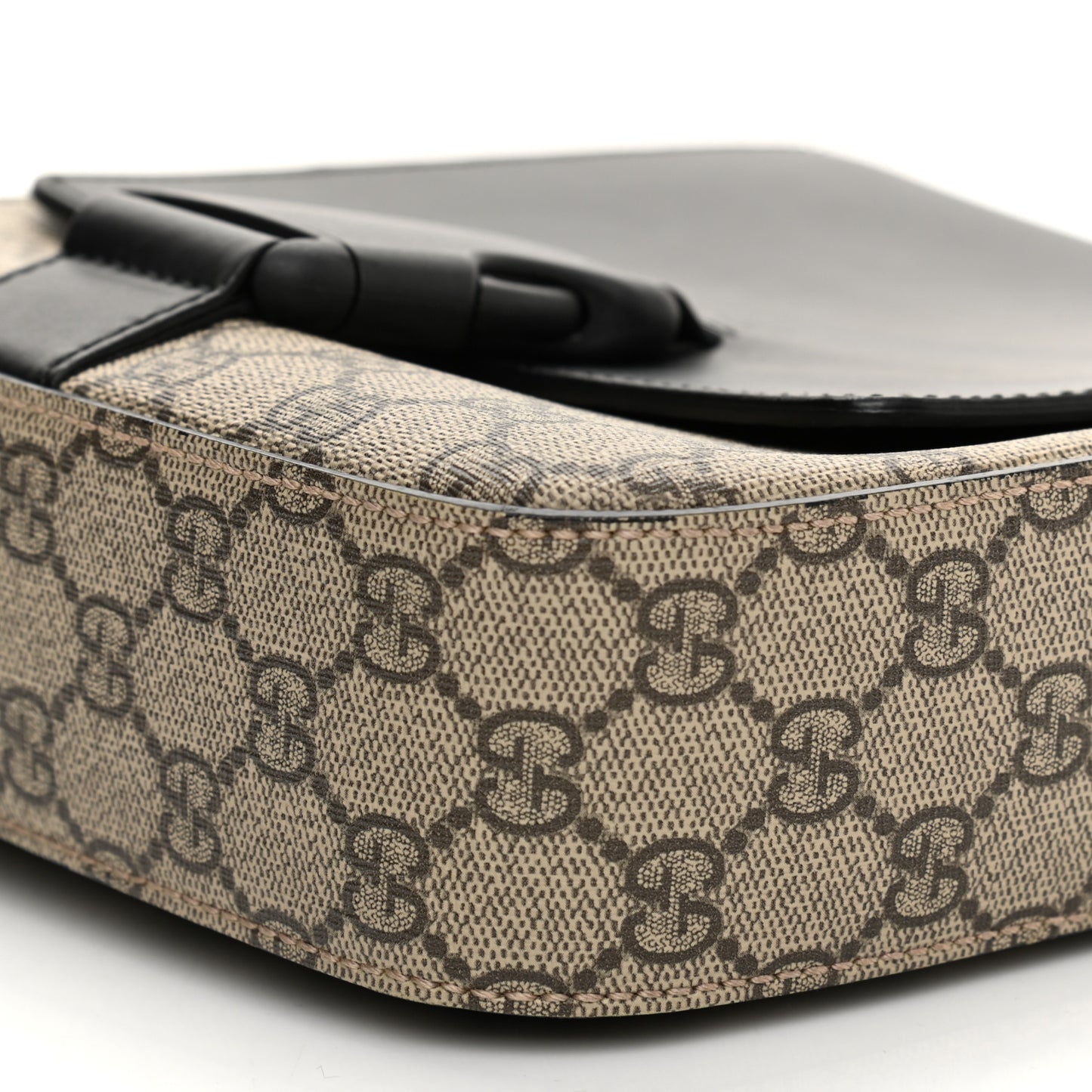 GG Supreme Monogram Single Buckle Flap Messenger Bag Beige Black