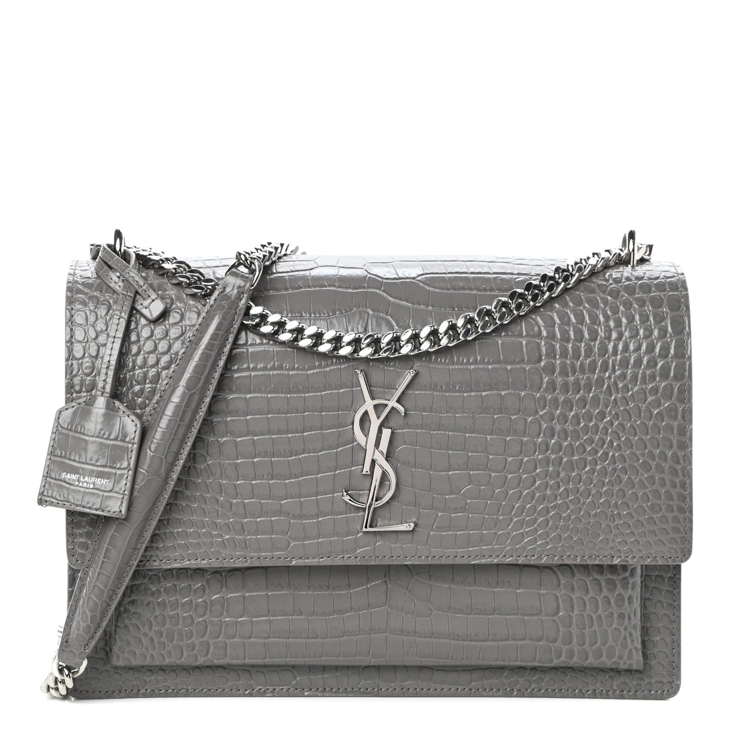 Calfskin Crocodile Embossed Large Monogram Sunset Fog