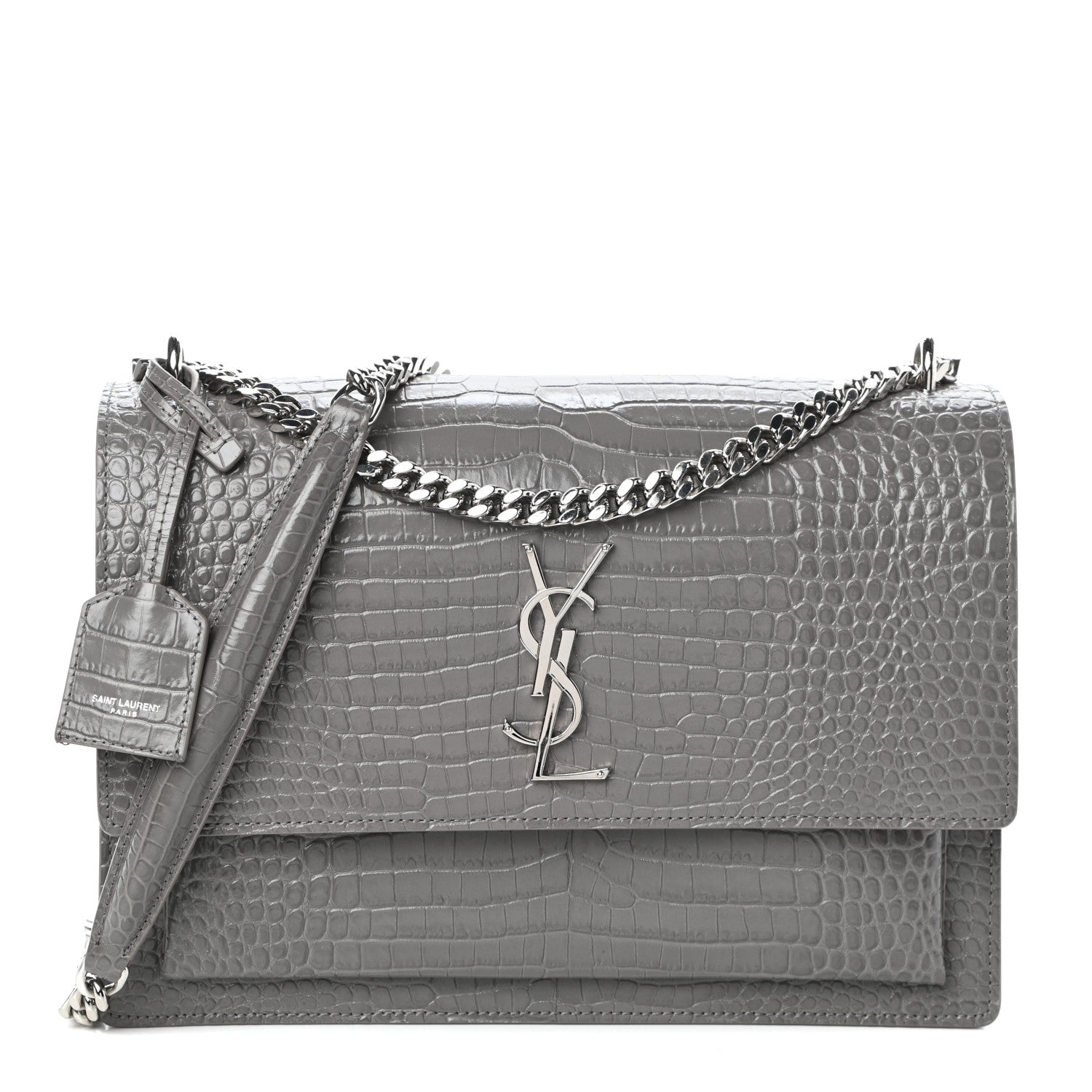 Saint Laurent Calfskin Crocodile Embossed Large Monogram Sunset Fog 1 of 9