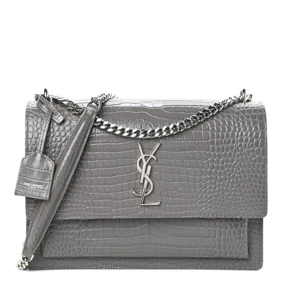 Saint Laurent Calfskin Crocodile Embossed Large Monogram Sunset Fog 1 of 9