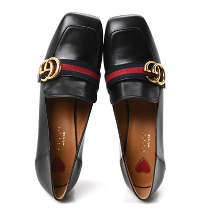 Gucci Malaga Kid Web Pearl Embellished Peyton 75mm Loafer Pumps 37 Black 2 of 10