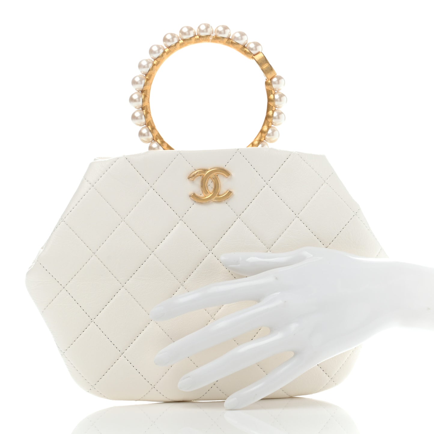 Lambskin Quilted Pearl Crown Clutch Bag White