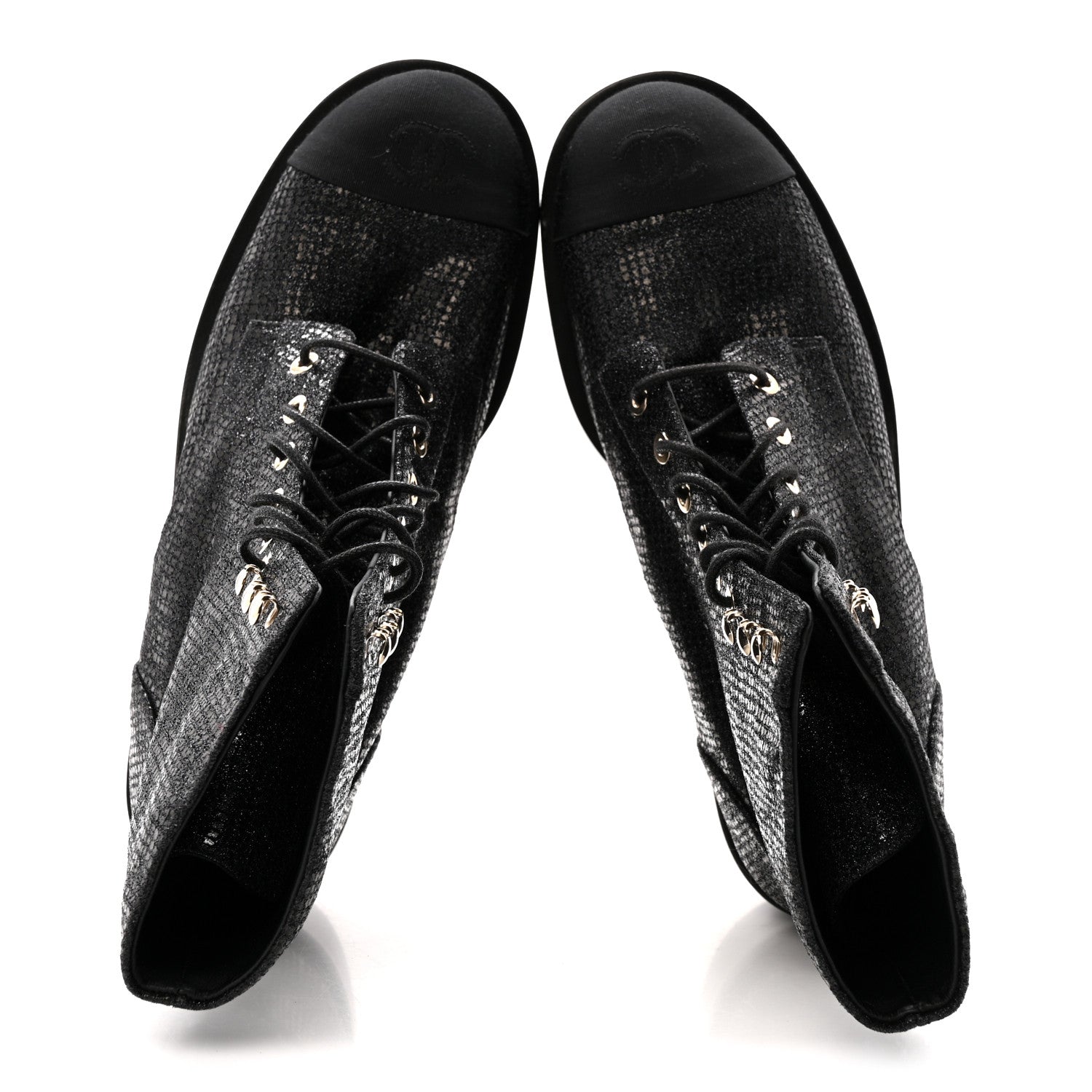 Chanel Fabric Crossgrain Cap Toe Combat Boots 38.5 Black 2 of 13