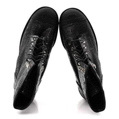 Chanel Fabric Crossgrain Cap Toe Combat Boots 38.5 Black 2 of 13