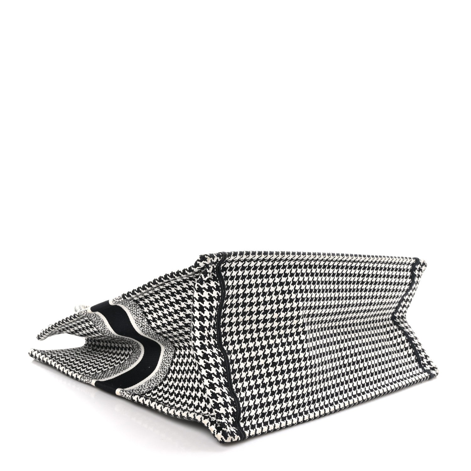 Christian Dior Canvas Houndstooth Embroidered Large Book Tote Black White 4 of 10