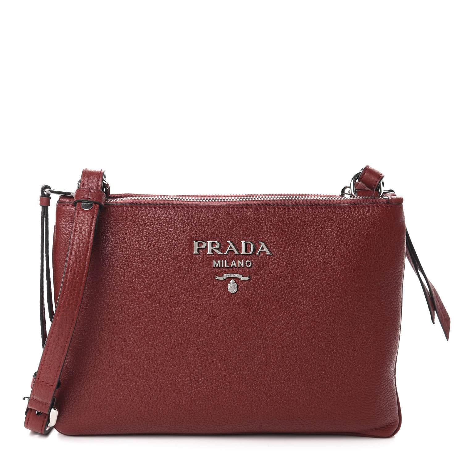 Prada Vitello Daino Double Zip Crossbody Bag Rubino 1 of 10
