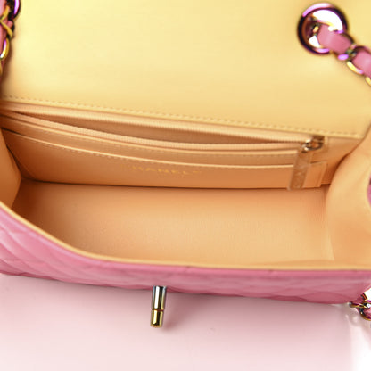 Chanel Lambskin Quilted Mini Rectangular Flap Pink Yellow 5 of 10