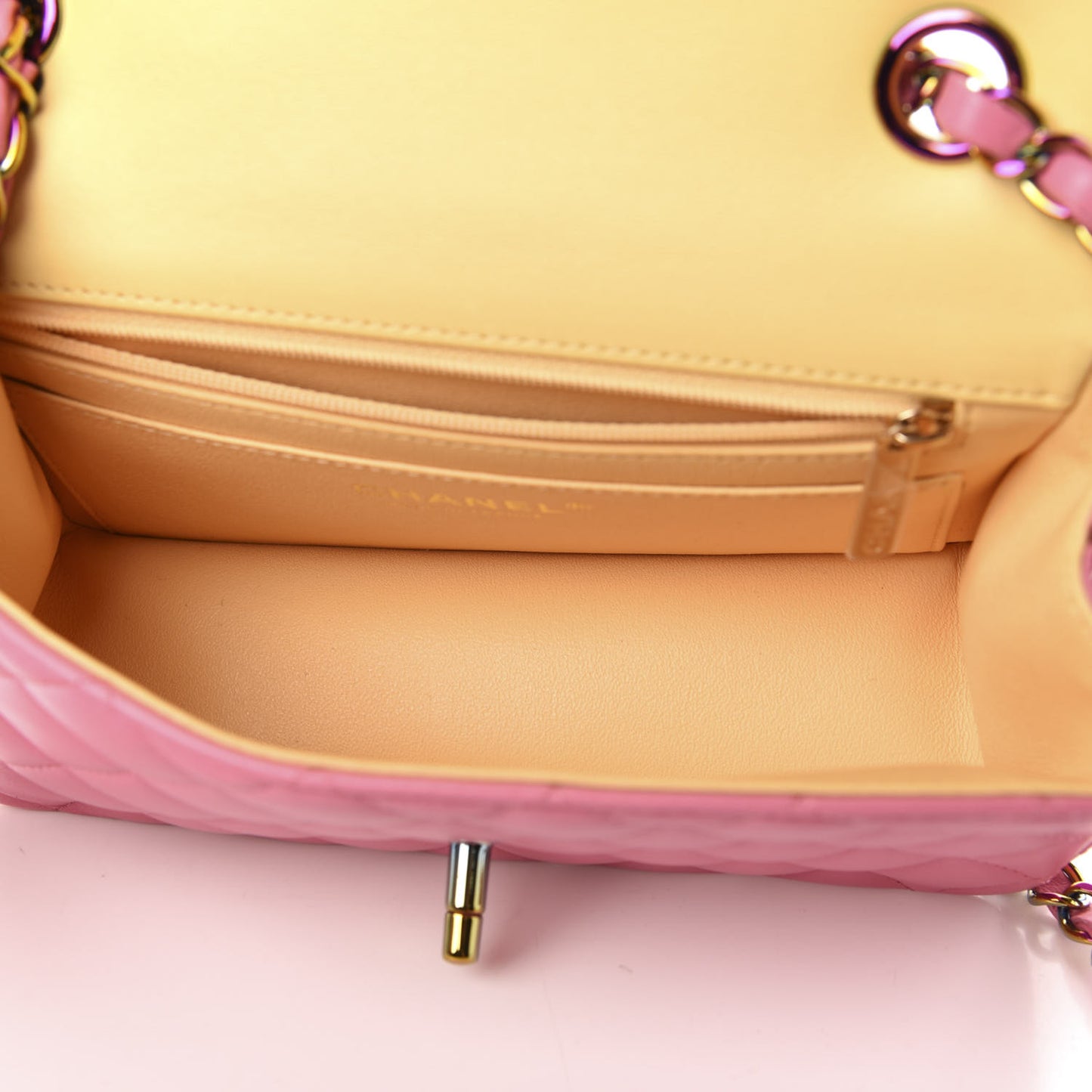 Lambskin Quilted Mini Rectangular Flap Pink Yellow