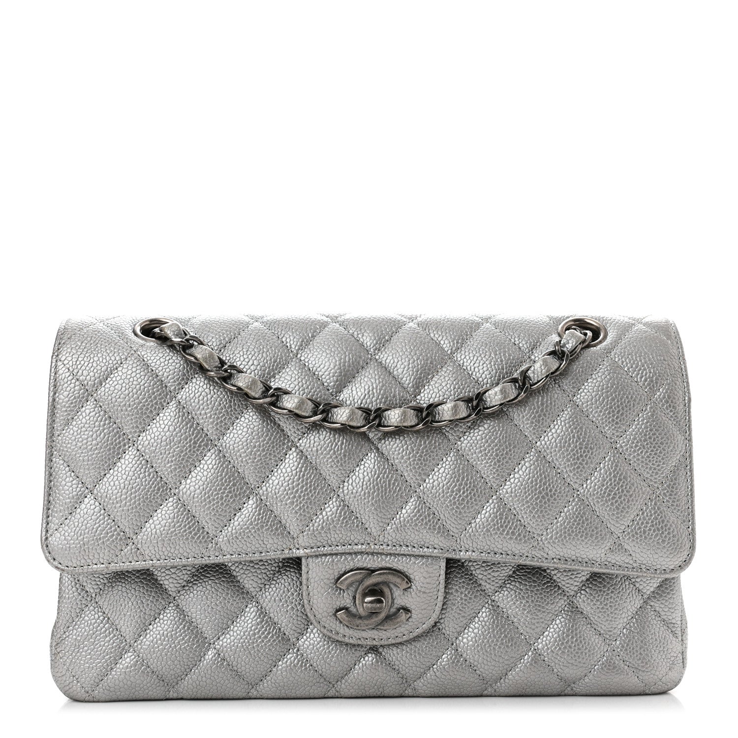 Chanel Metallic Caviar Quilted Medium Double Flap Silver 1 of 10