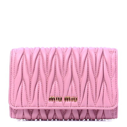 Miu Miu Nappa Matelasse Flap Tri-Fold Wallet Rosa 1 of 5