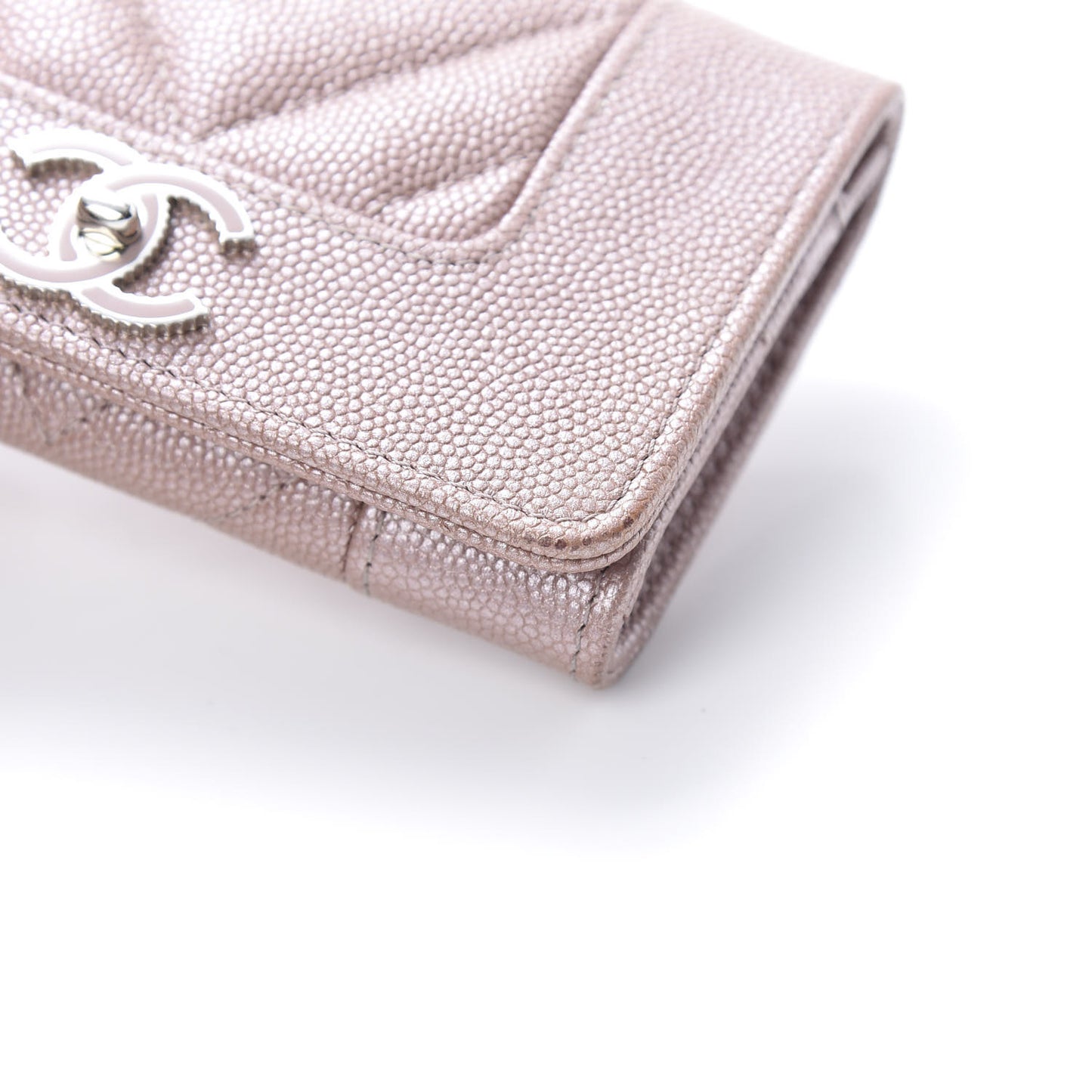 Metallic Caviar Chevron Quilted Vintage Mademoiselle Flap Card Holder Pink