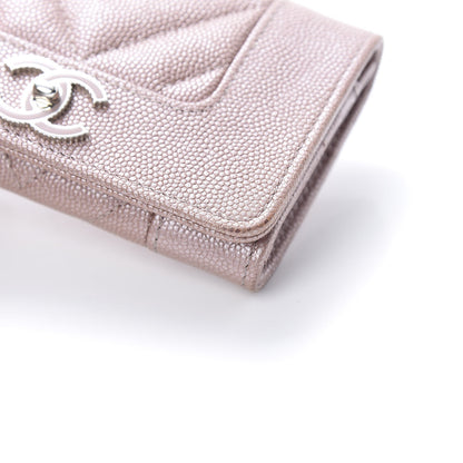 Chanel Metallic Caviar Chevron Quilted Vintage Mademoiselle Flap Card Holder Pink 9 of 11