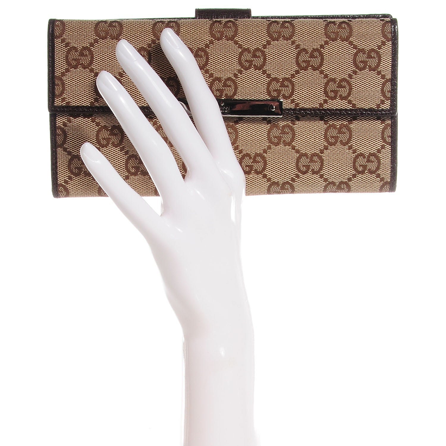 Gucci Monogram Metal Bar Continental Flap Wallet Beige Ebony Dark Brown 2 of 7