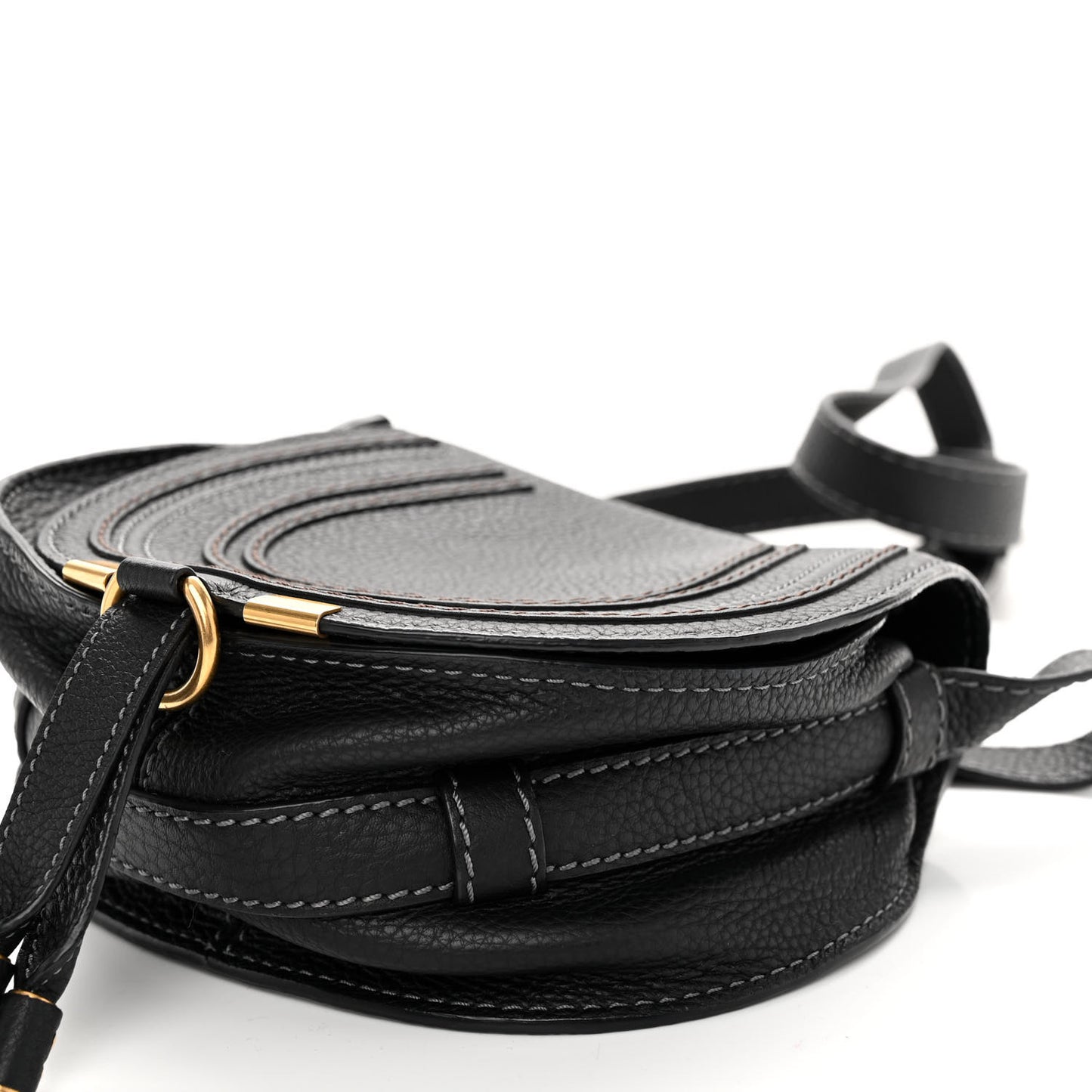 Grained Calfskin Small Marcie Saddle Bag Black