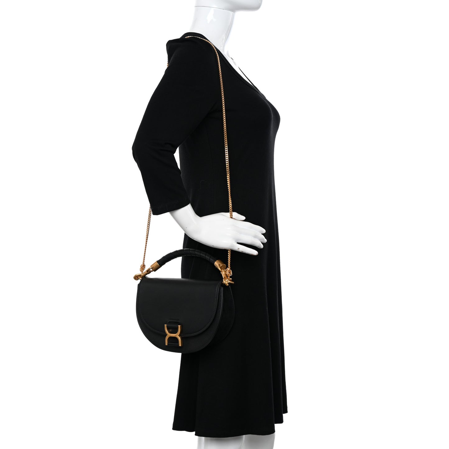 Calfskin Marcie Chain Flap Bag Black
