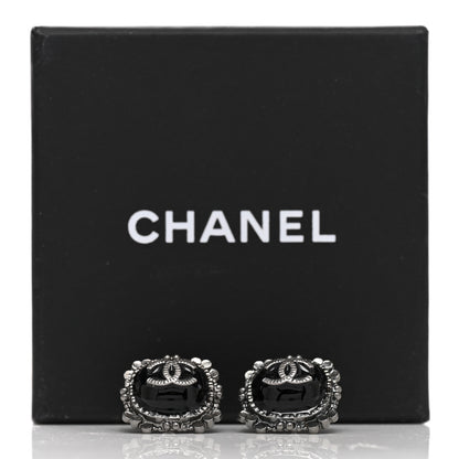 Chanel Bead CC Round Earrings Silver Black 5 of 5
