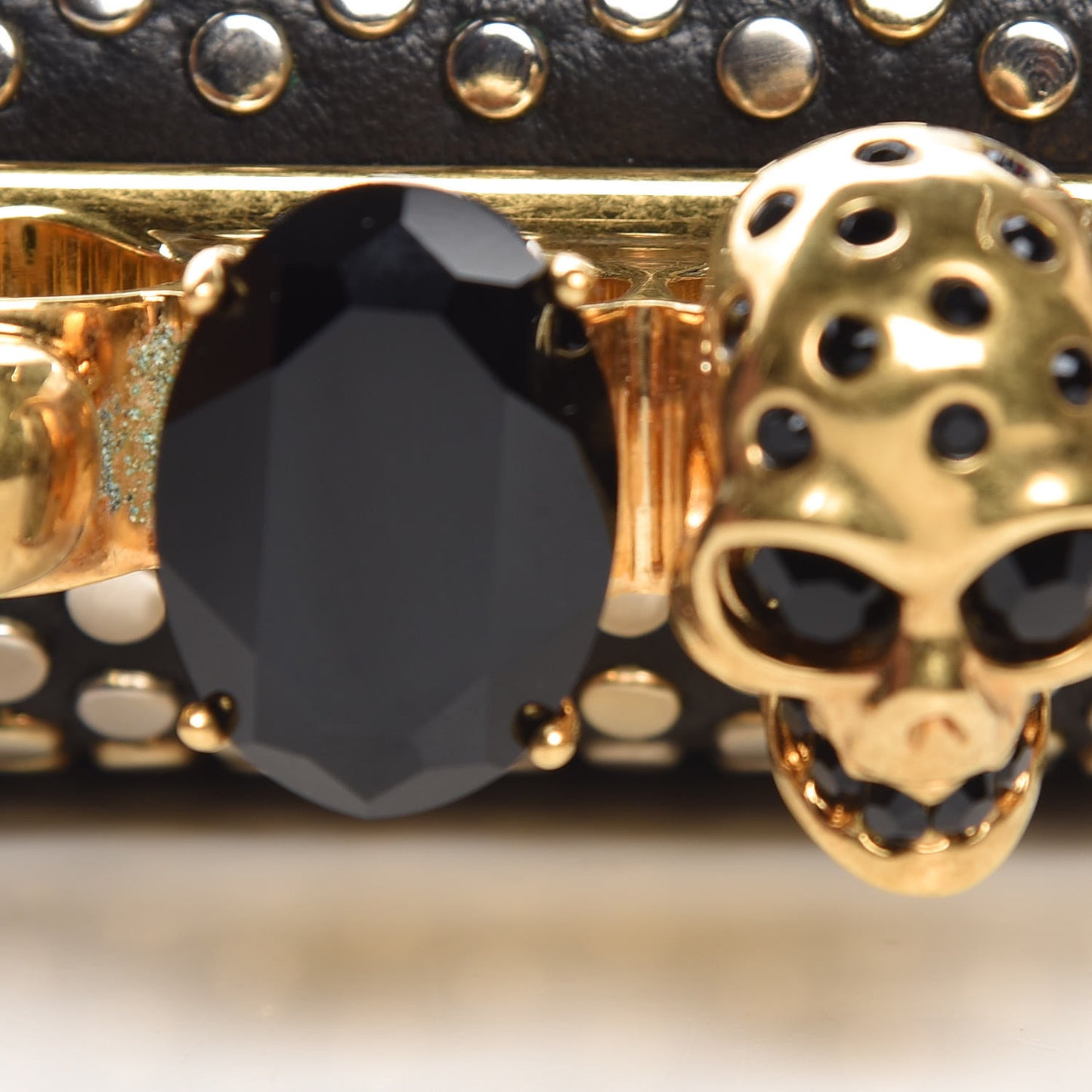 Lambskin Studded Skull Knuckle Box Clutch Black