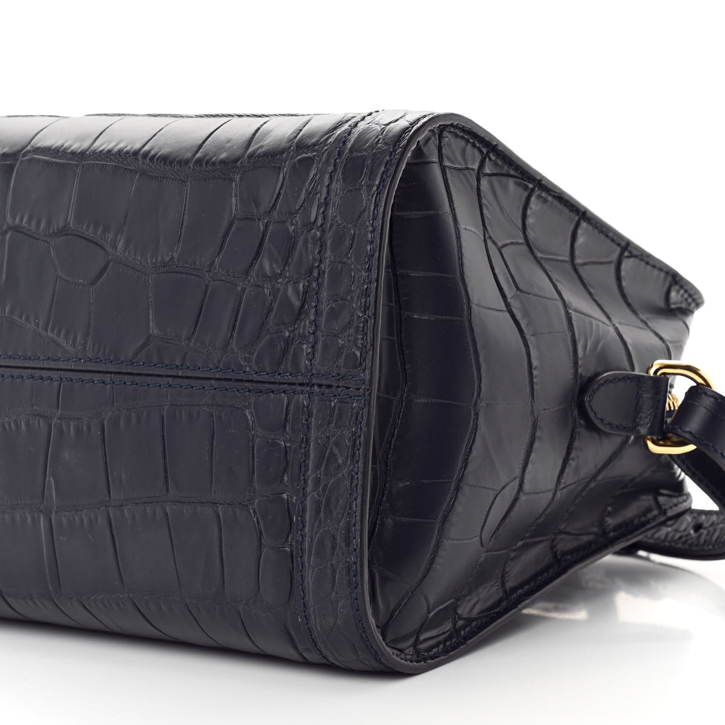 Calfskin Crocodile Embossed Small Skull Padlock Zip Around Tote Navy Blue