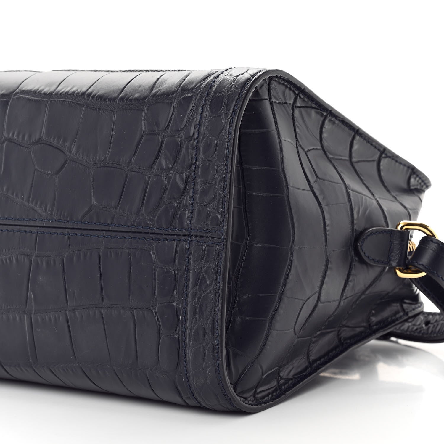 Alexander McQueen Calfskin Crocodile Embossed Small Skull Padlock Zip Around Tote Navy Blue 10 of 11