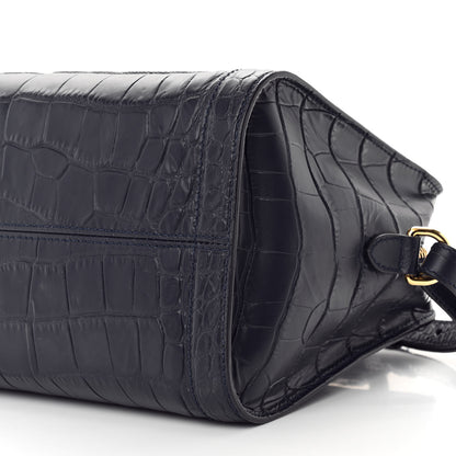 Alexander McQueen Calfskin Crocodile Embossed Small Skull Padlock Zip Around Tote Navy Blue 10 of 11