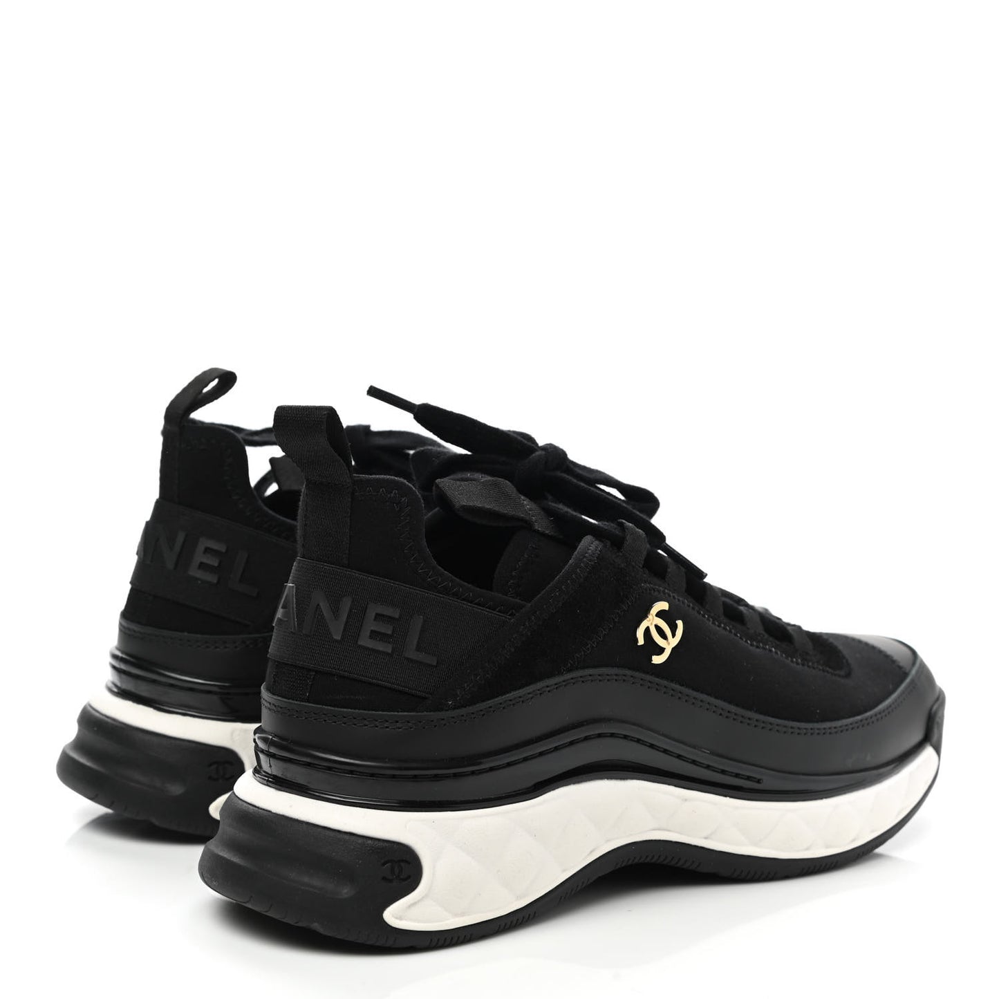Velvet Calfskin Mixed Fibers CC Sneakers 38 Black