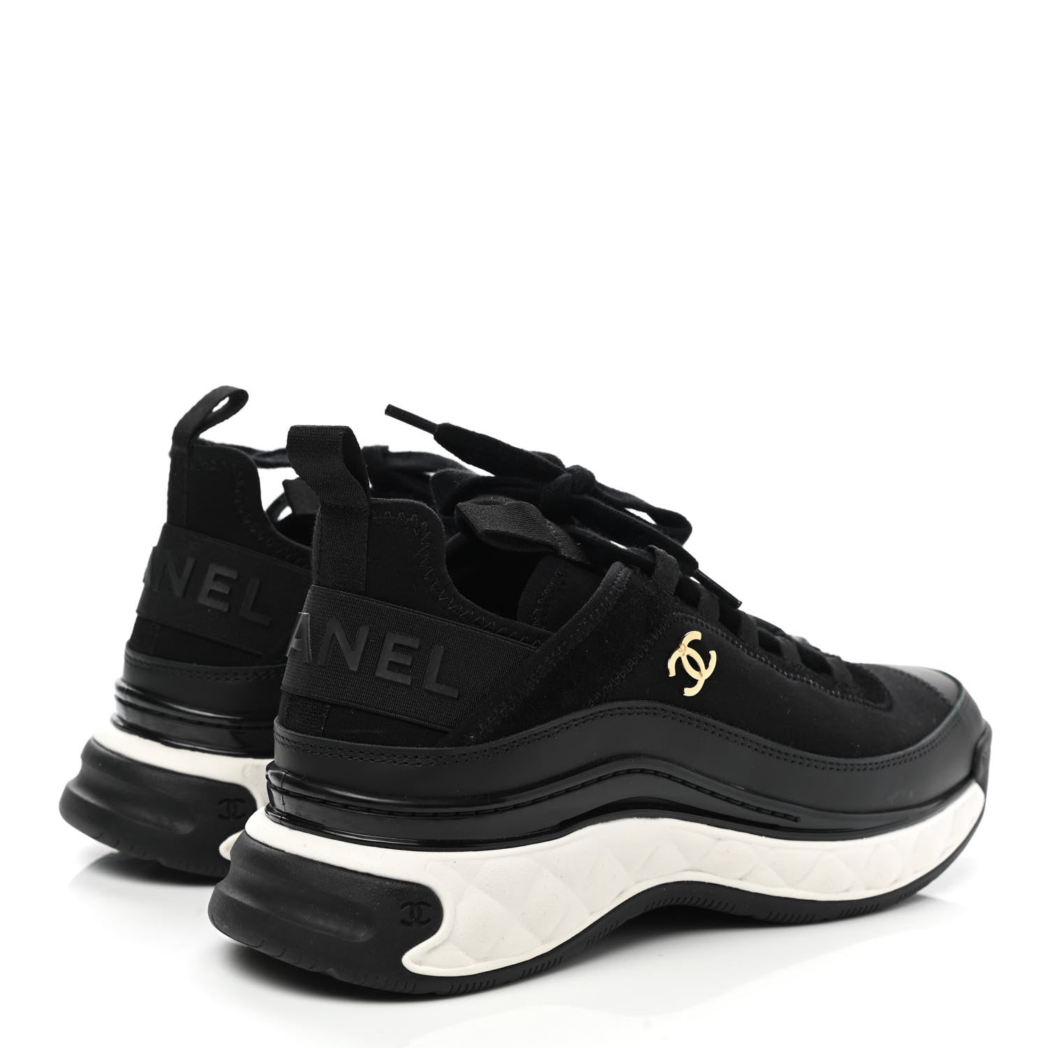 Chanel Velvet Calfskin Mixed Fibers CC Sneakers 38 Black 4 of 9