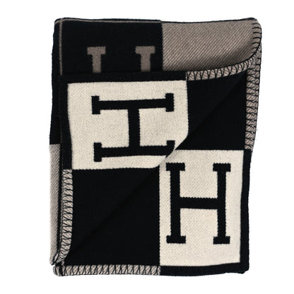 Hermes Wool Cashmere Avalon III Blanket Ecru Black 2 of 3