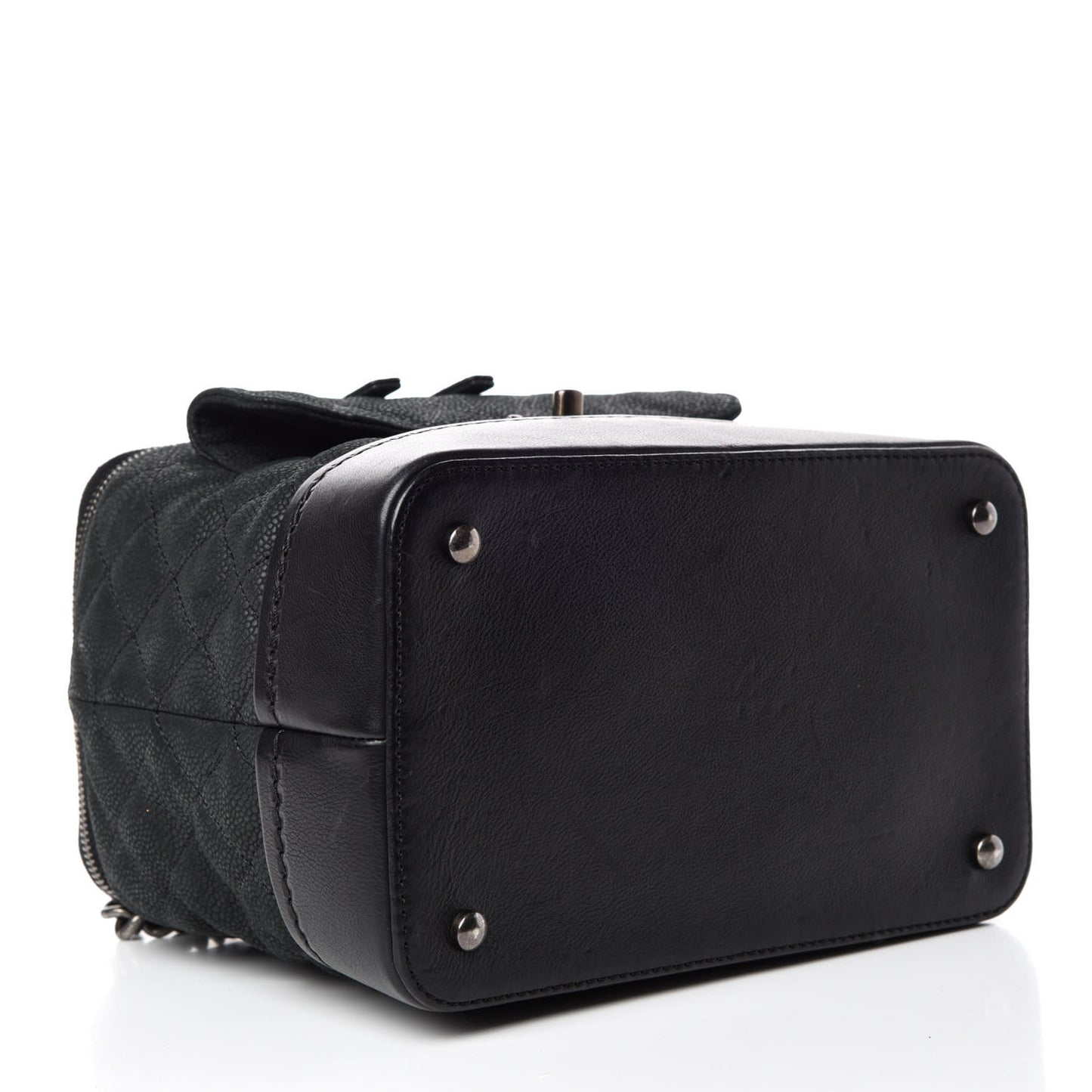 Iridescent Grained Calfskin Quilted Globe Trotter Vanity Case Black