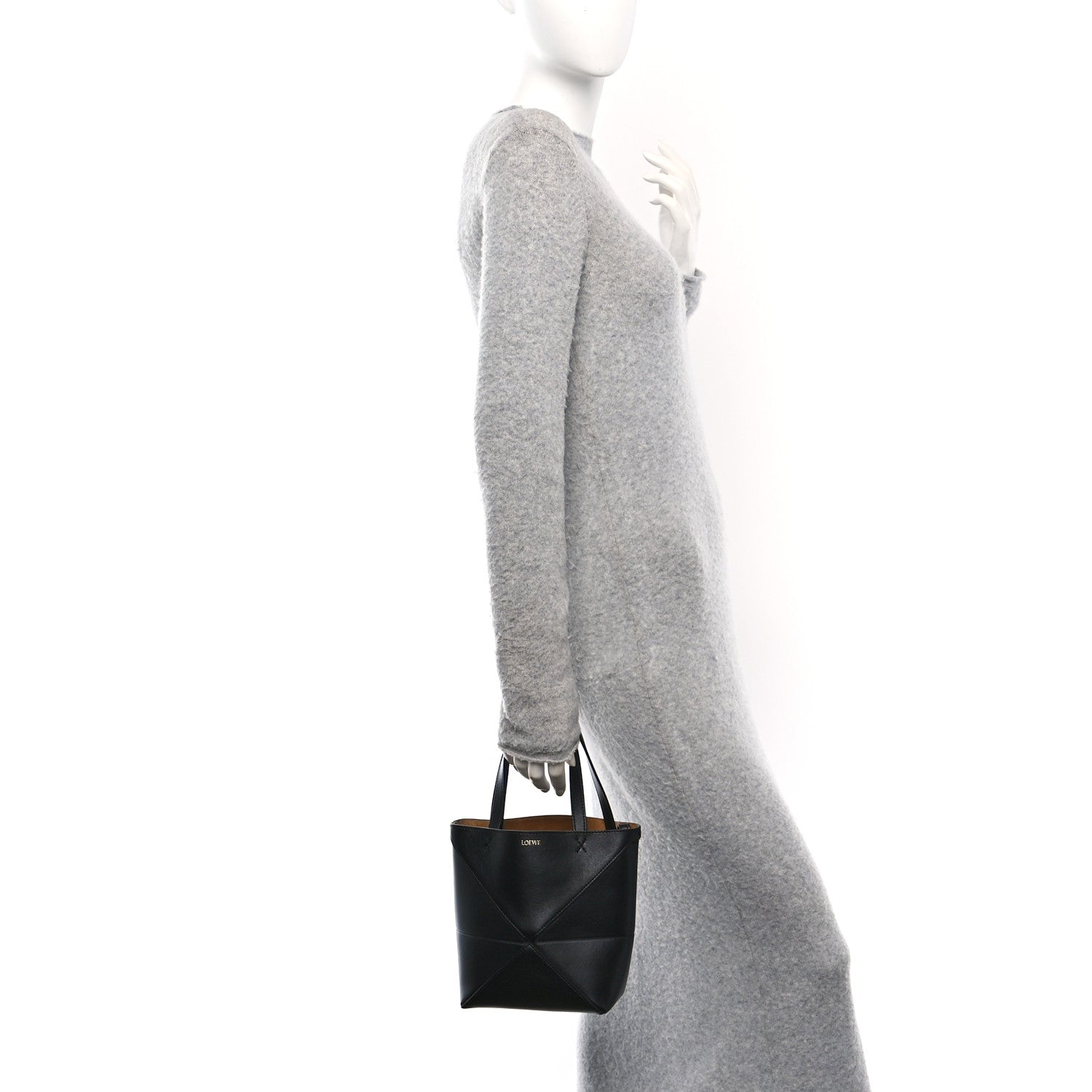 Loewe Shiny Calfskin Mini Puzzle Fold Tote Black 2 of 11