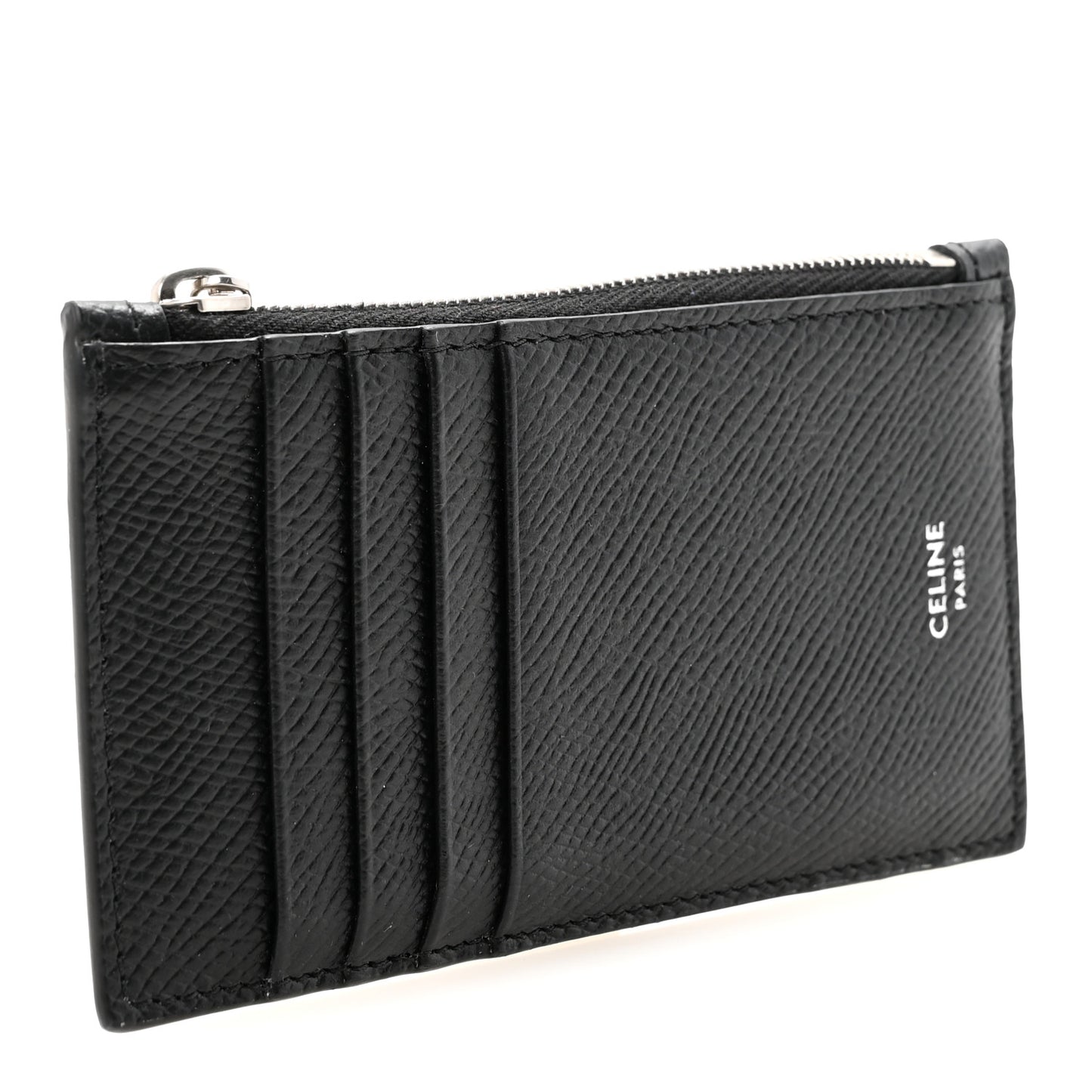 Grained Calfskin Zipped Card Holder Black