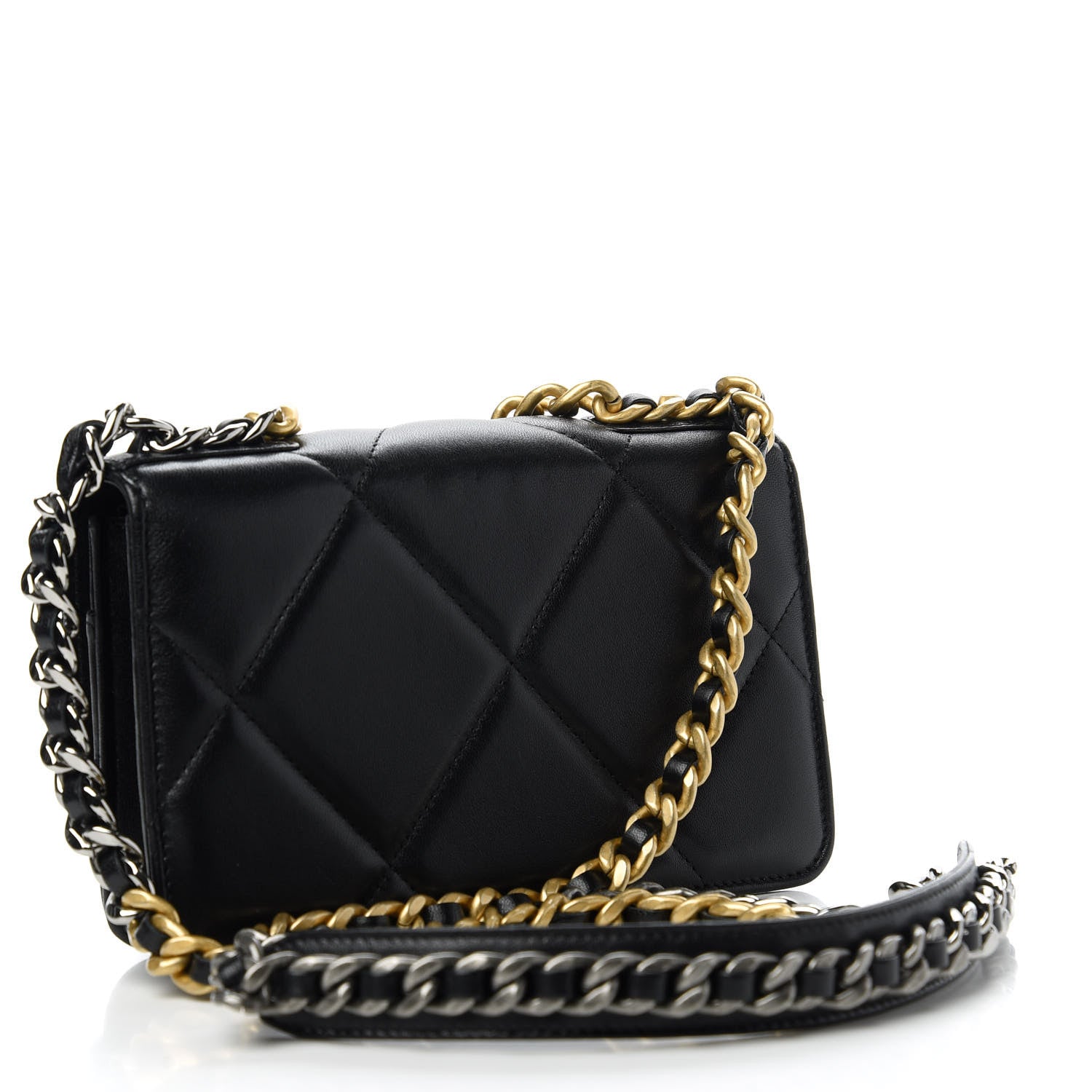 Chanel Goatskin Quilted Chanel 19 Wallet On Chain WOC Black 3 of 12
