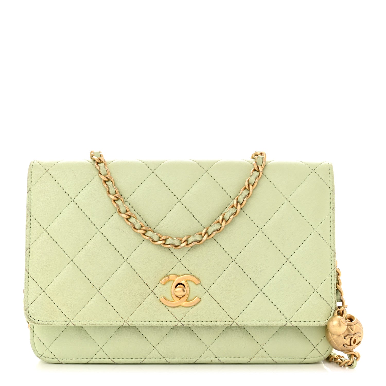 Chanel Lambskin Quilted CC Pearl Crush Wallet on Chain WOC Light Green 1 of 23