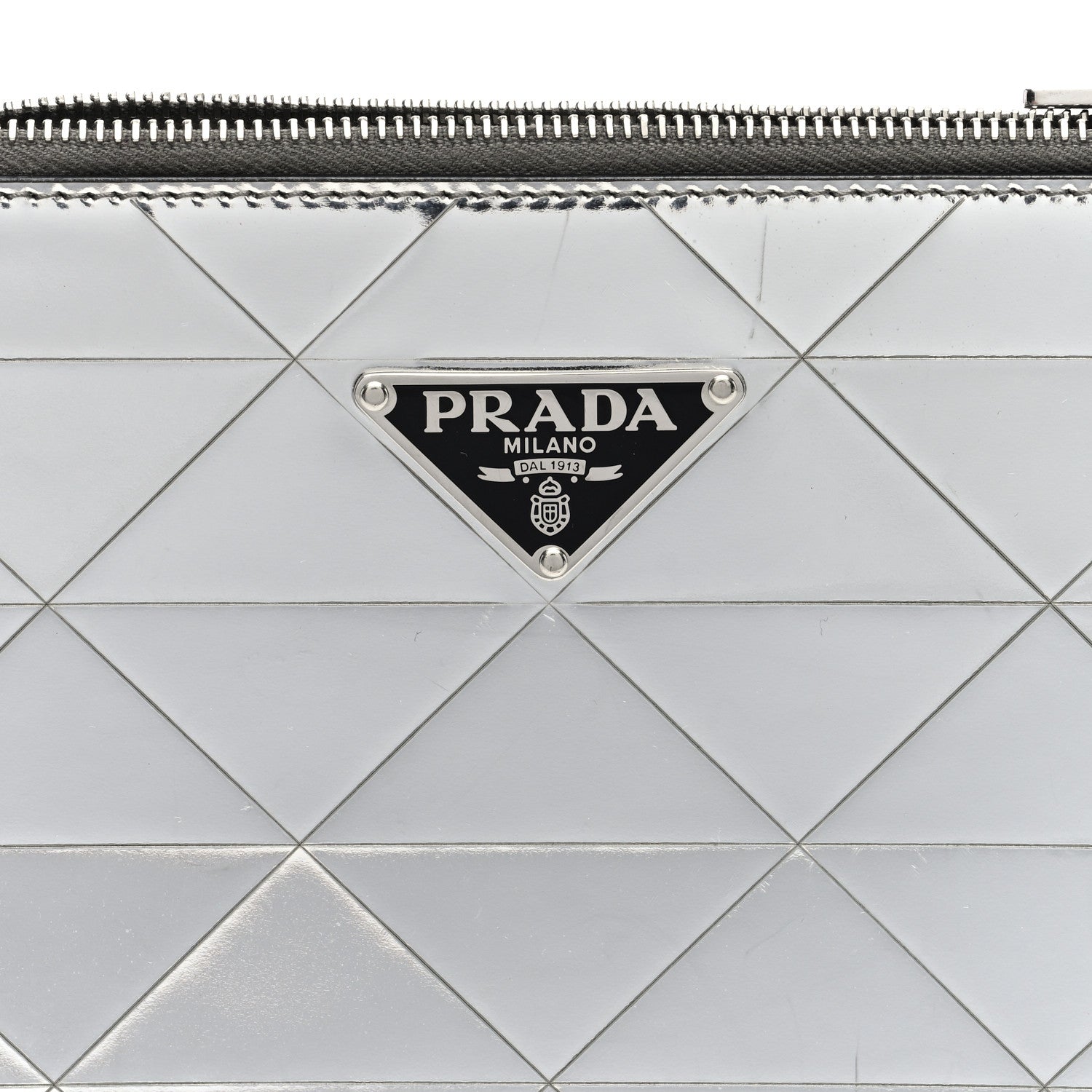Prada Spazzolato Metal Triangle Logo Triangle Patterned Mini Shoulder Bag Argento 7 of 10
