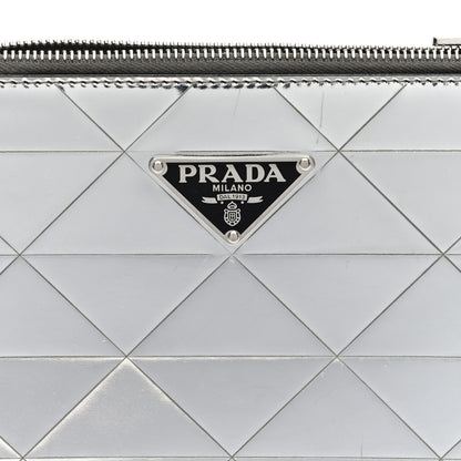 Prada Spazzolato Metal Triangle Logo Triangle Patterned Mini Shoulder Bag Argento 7 of 10