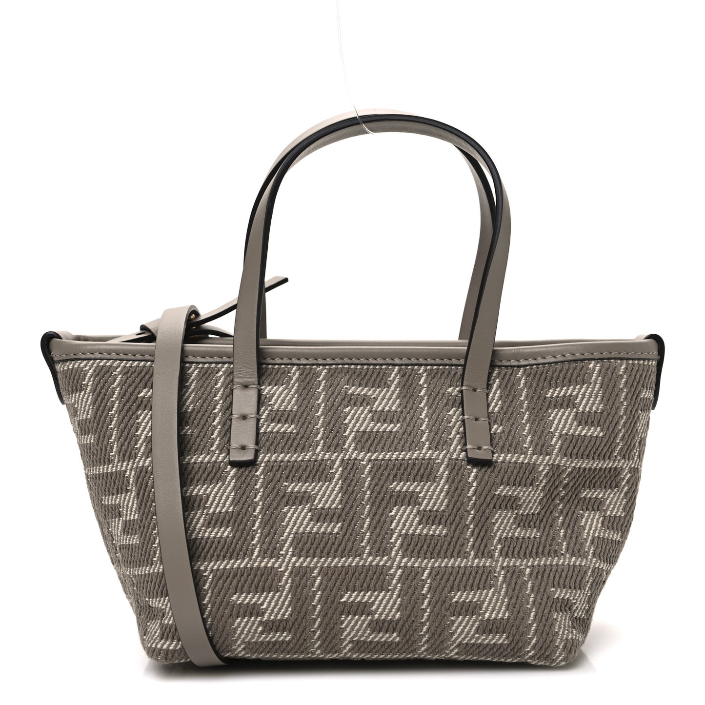 Denim Jacquard FF Effect Vitello Grace Mini Roll Tote Dove White Dove