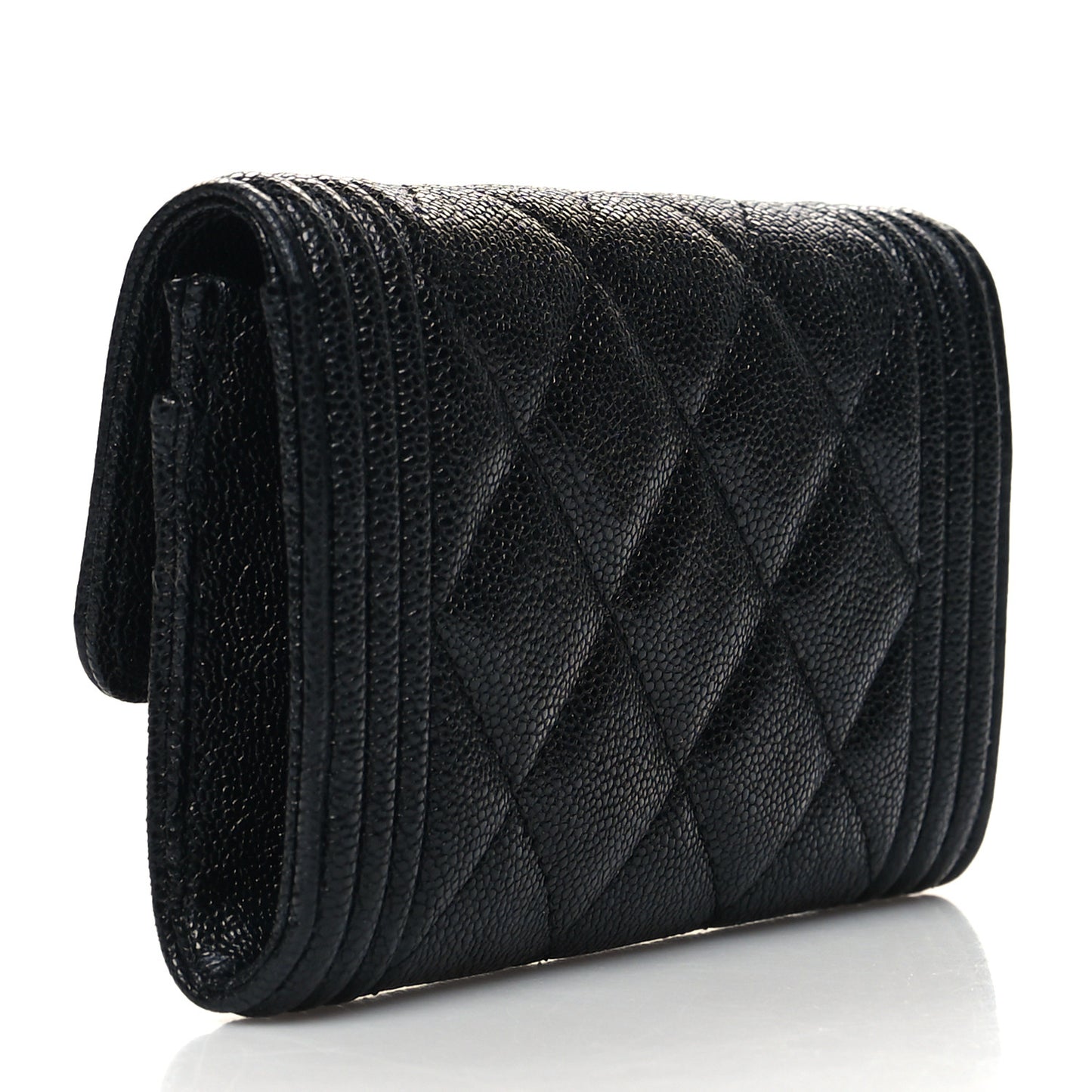Caviar Quilted Boy Flap Card Holder Black