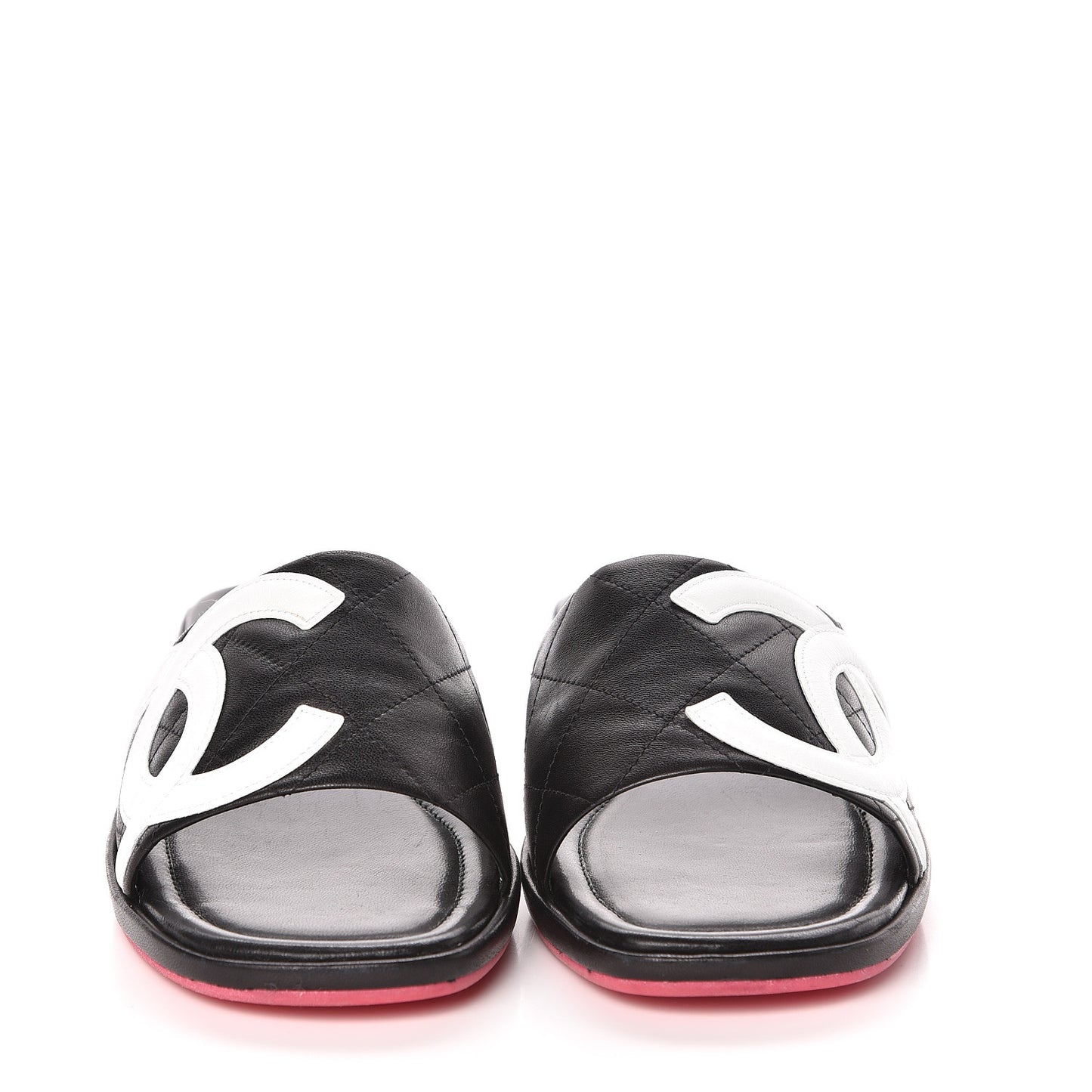 Calfskin Cambon CC Flat Slide Sandals 39 Black
