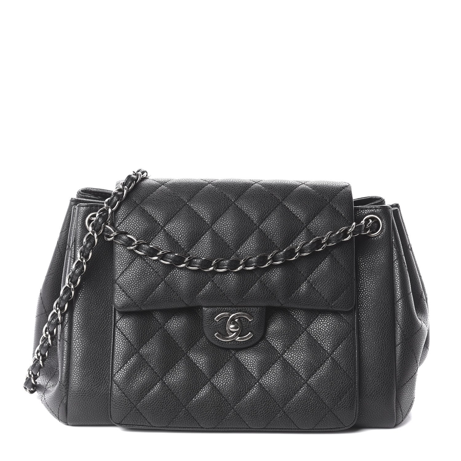 Chanel Caviar Quilted CC Accordion Shopping Bag Black 1 of 8