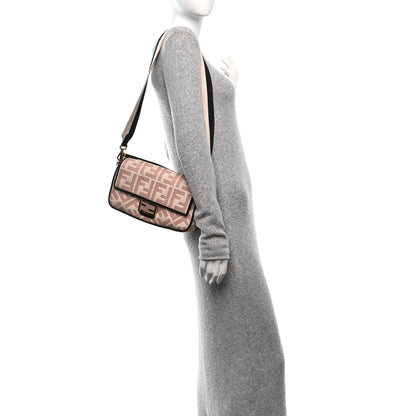 Fendi Canvas Vitello King FF Embroidered Baguette Rosa Quarzo Black 3 of 10