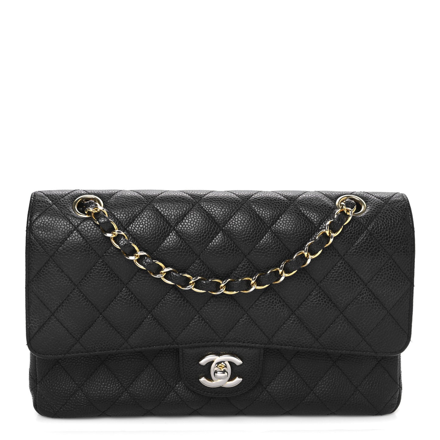 Caviar Quilted Medium Double Flap Black