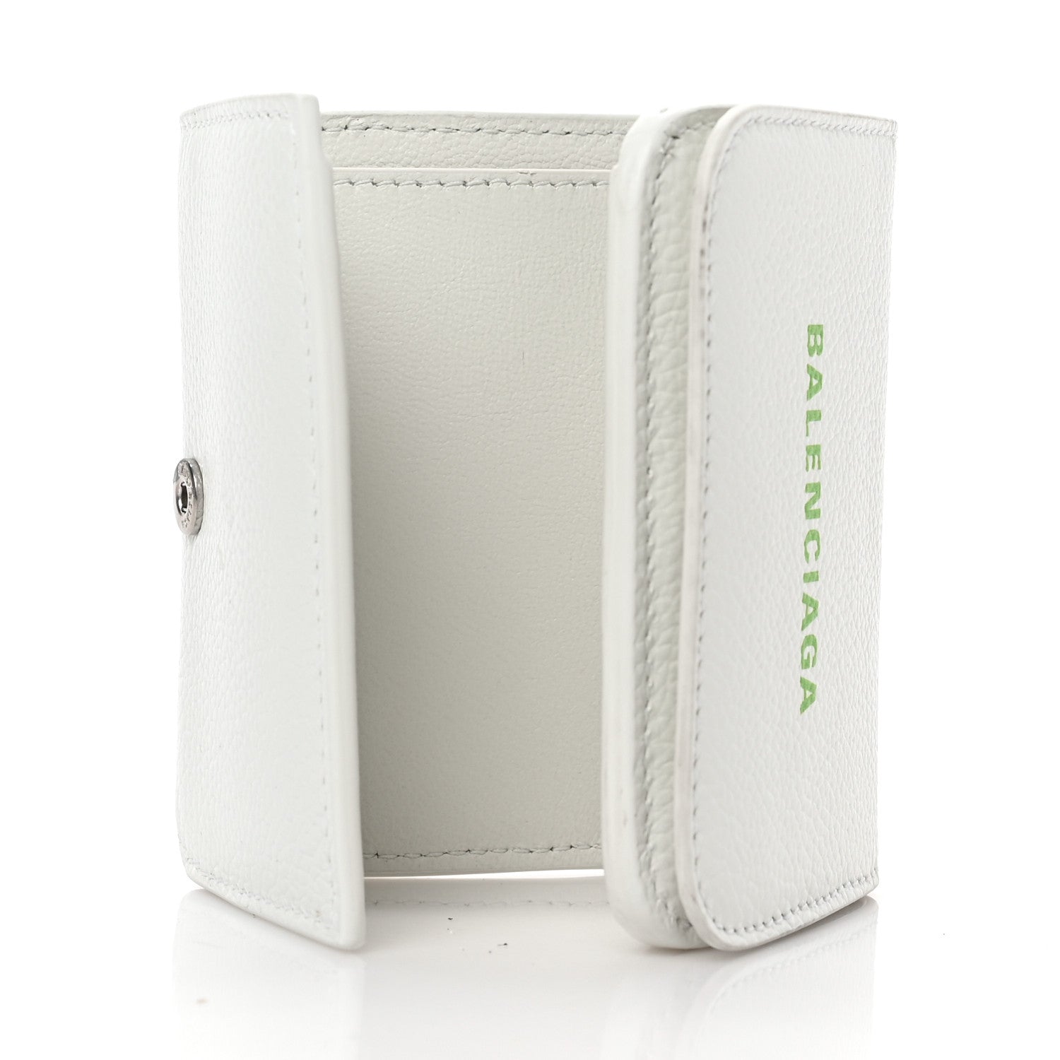 Balenciaga Grained Calfskin Logo Mini Cash Wallet White Light Green 5 of 7