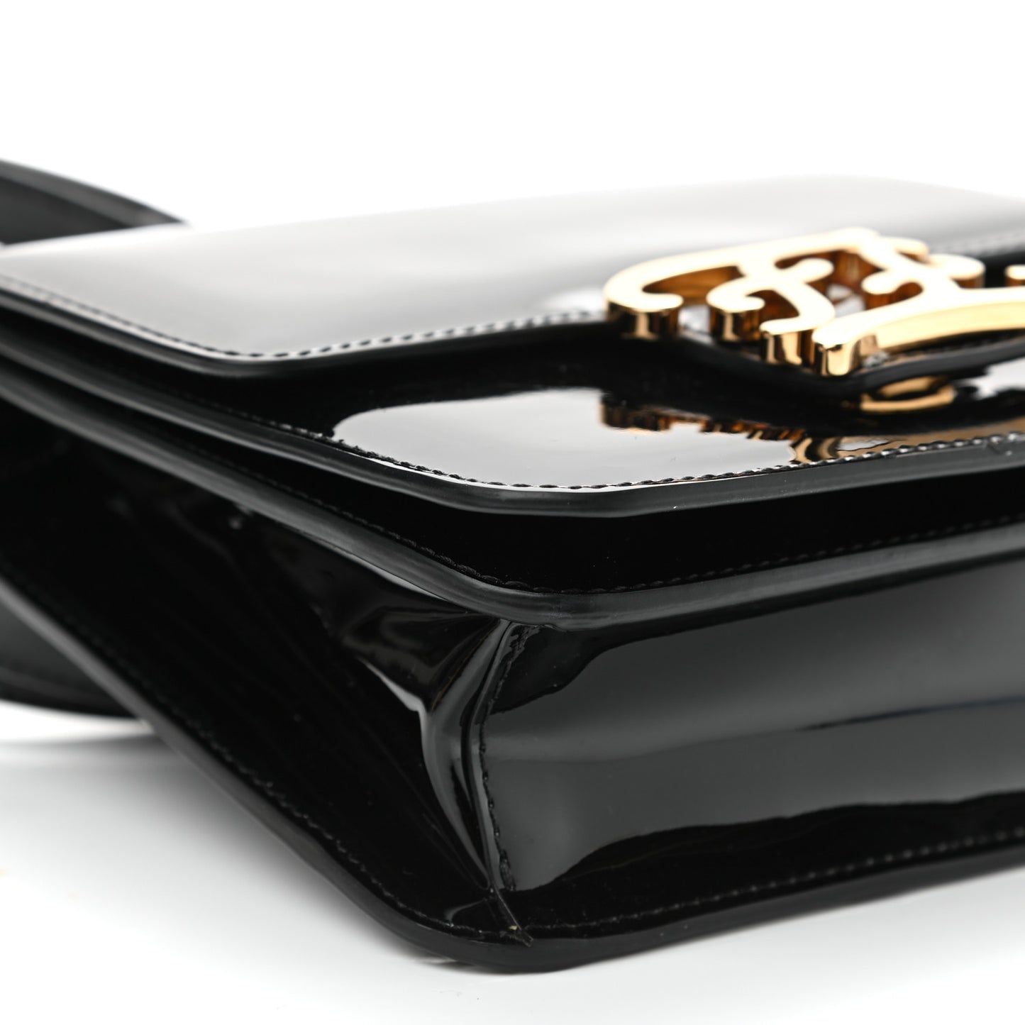 Vitello Vernice Mou Karligraphy Crossbody Bag Black