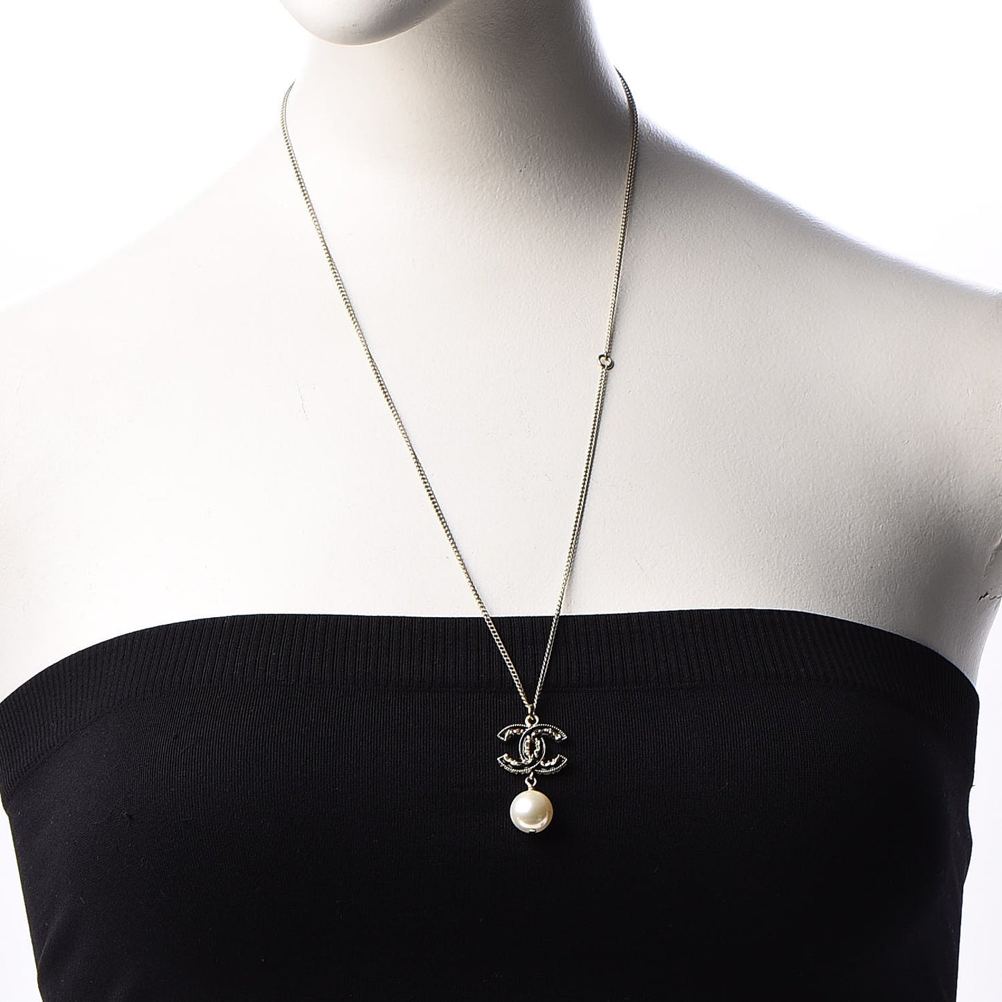 Enamel Pearl CC Baroque Pendant Necklace Black Gold