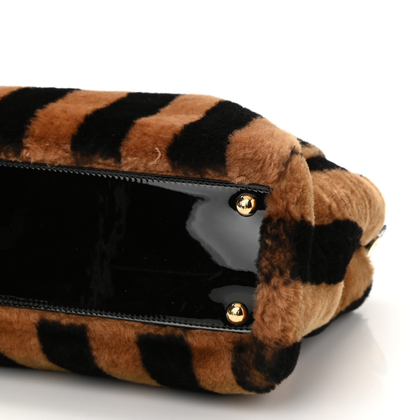 Shearling Vitello Vernice Mou Pequin Striped Medium Peekaboo Iconic Satchel Tobacco Black
